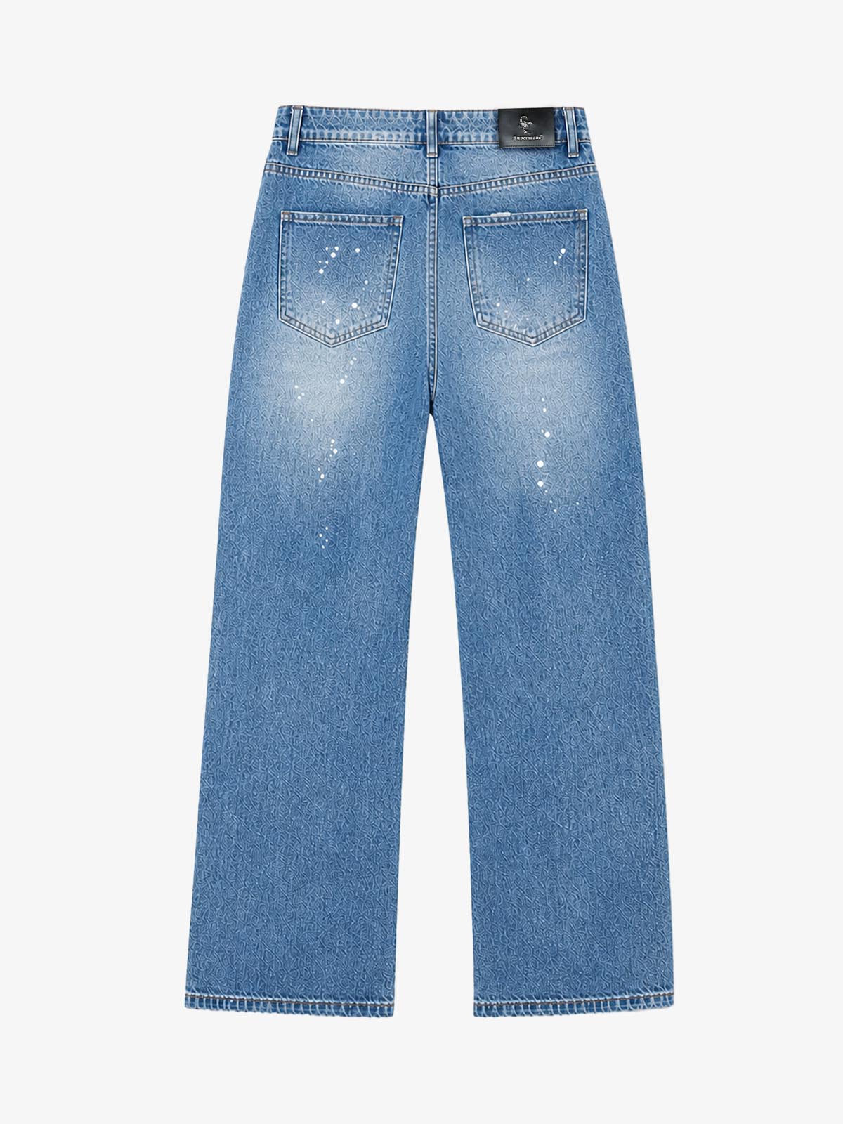 Leopard Knee-Detail Washed Distressed Straight-Leg Jeans; Denim Blue / S, Denim Blue / M, Denim Blue / L, Denim Blue / XL, Denim Blue / 2XL