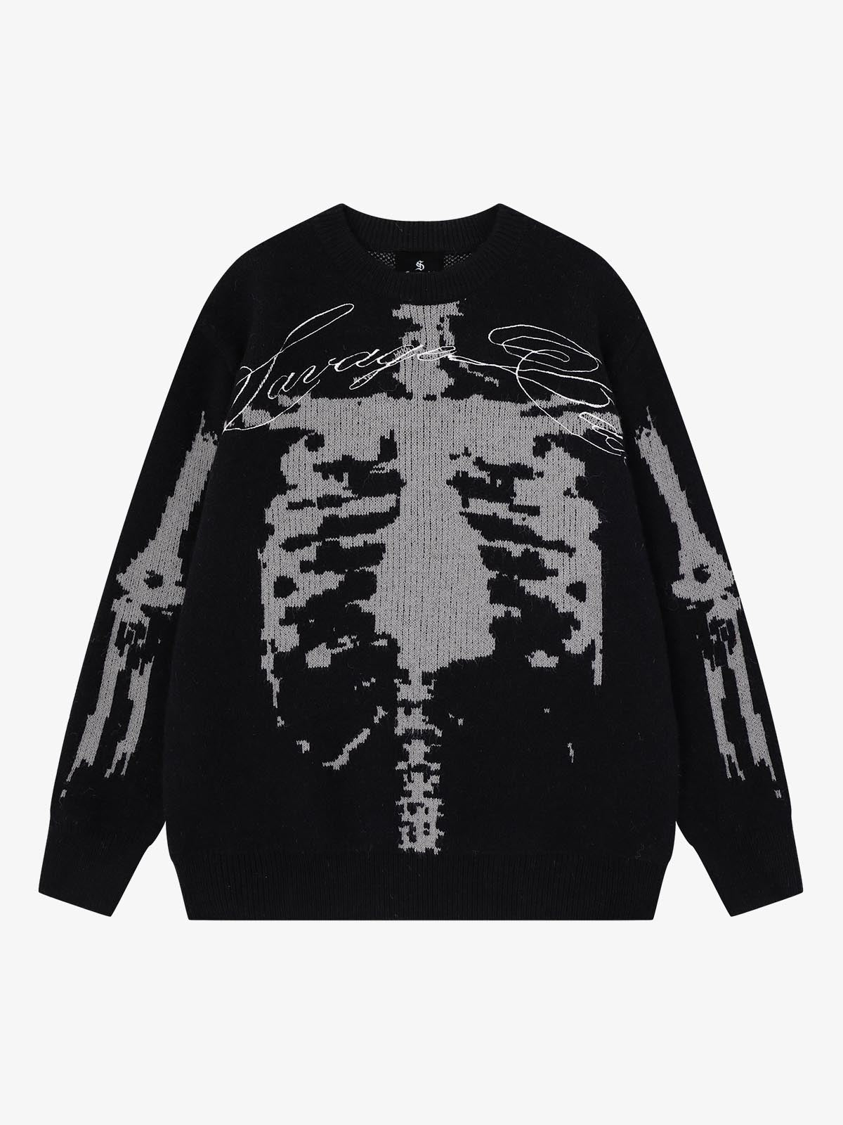 Dark Skull Jacquard Knit Sweater; Black / M, Black / L, Black / XL, Black / 2XL