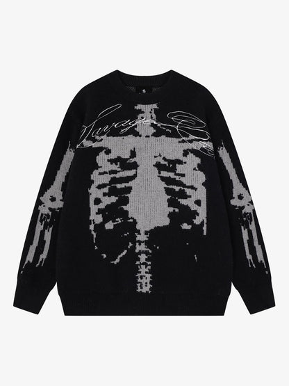 Dark Skull Jacquard Knit Sweater; Black / M, Black / L, Black / XL, Black / 2XL