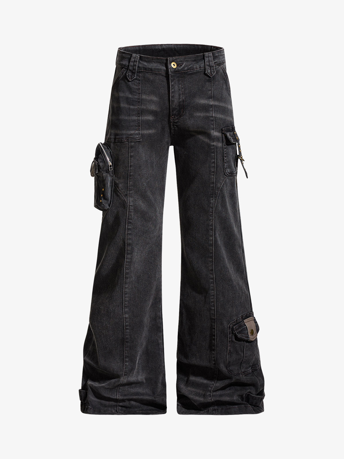 Street-style Distressed Workwear Flared Jeans