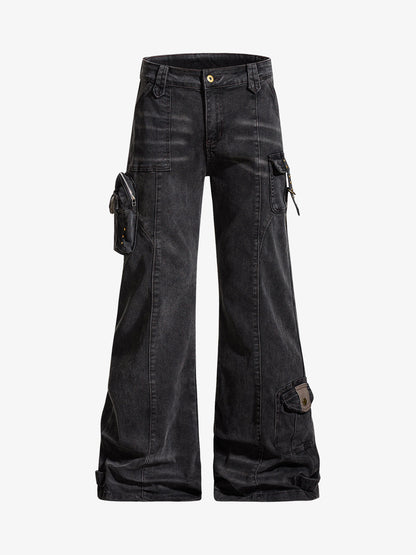 Street-style Distressed Workwear Flared Jeans