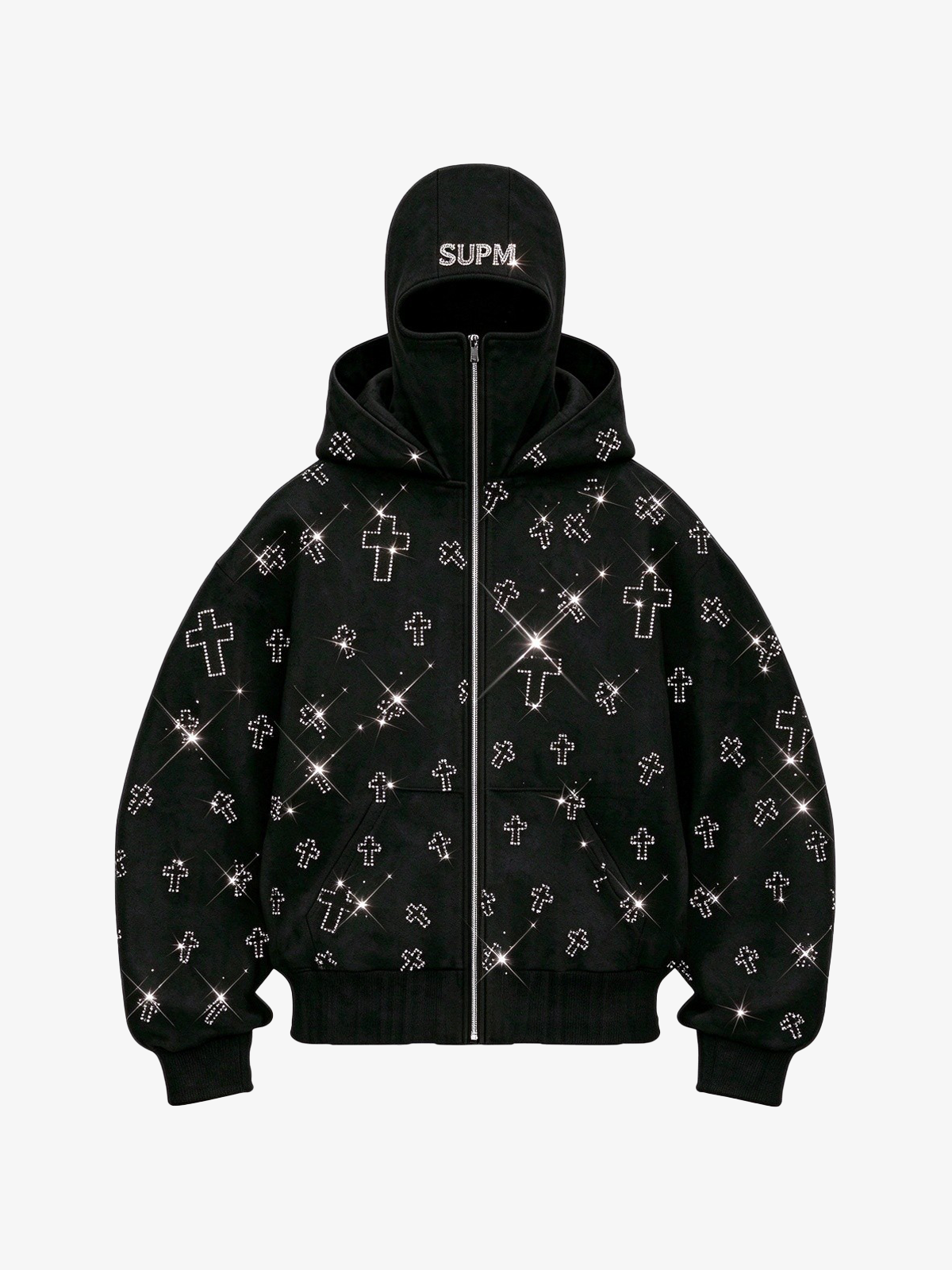 Rhinestone Cross Masked Sweatshirt
