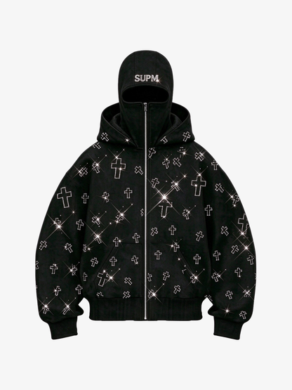 Rhinestone Cross Masked Sweatshirt