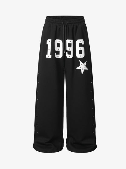 1996 Studded Graphic Wide-Leg Sweatpants; Black / M, Black / L, Black / XL, Black / 2XL