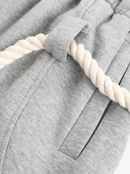 Decorative Rope Detail Wide Leg Sweatpants; Gray / S, Gray / M, Gray / L, Gray / XL