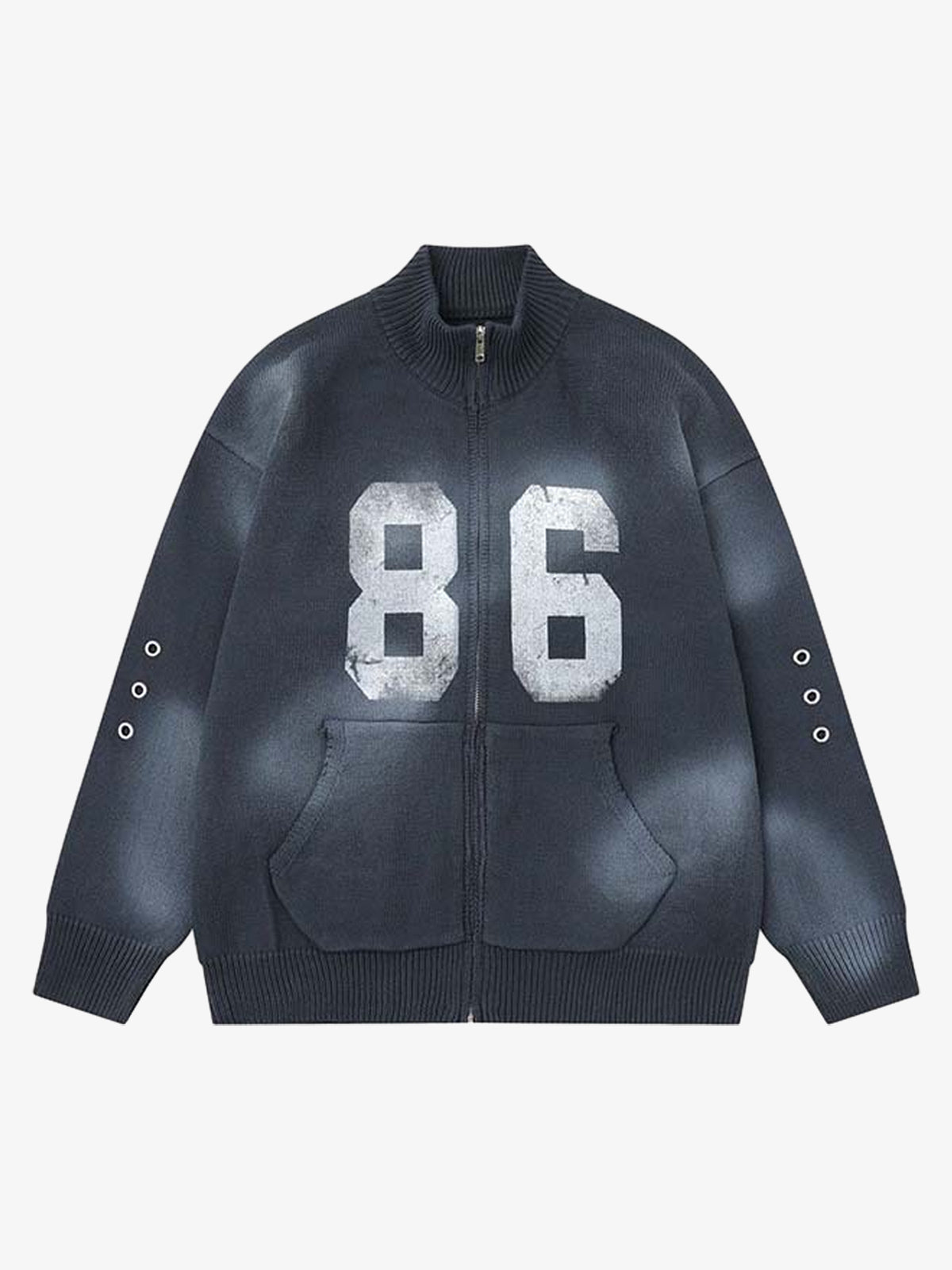 86 Graphic Eyelet Zip Knit Cardigan; Royal Blue / S, Royal Blue / M, Royal Blue / L, Royal Blue / XL