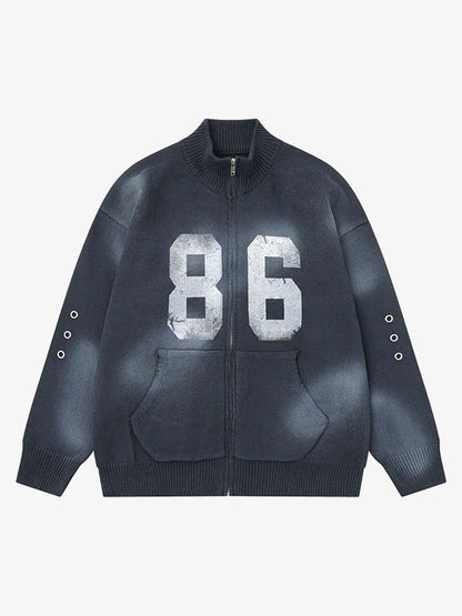 86 Graphic Eyelet Zip Knit Cardigan; Royal Blue / S, Royal Blue / M, Royal Blue / L, Royal Blue / XL