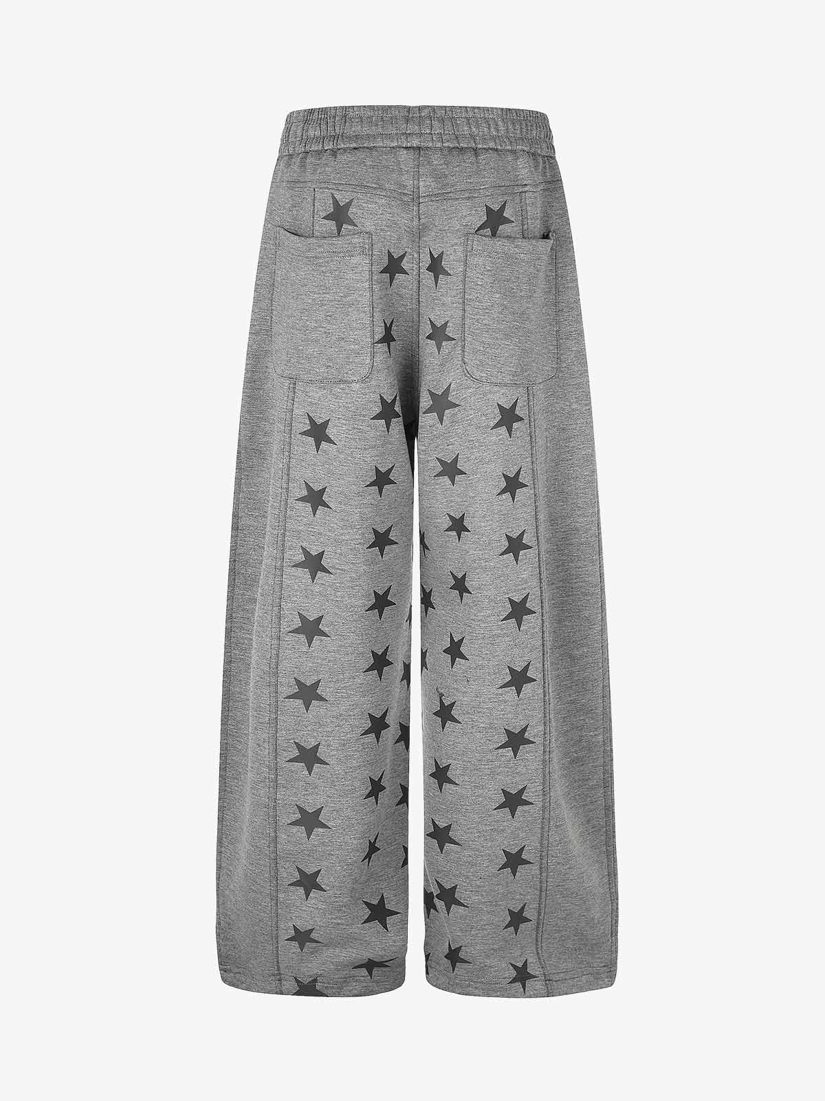 Star Patchwork Graphic Drawstring Sweatpants; Gray / S, Gray / M, Gray / L, Gray / XL