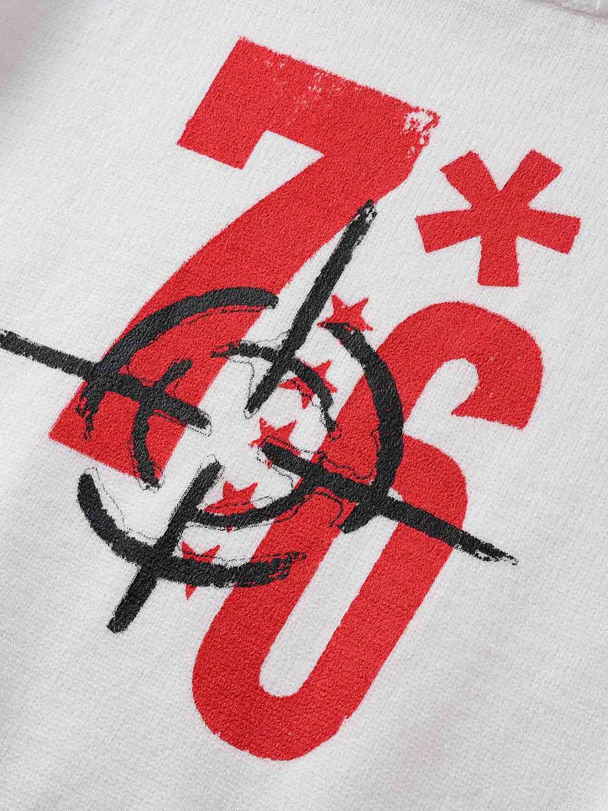 "76" Print Off-Shoulder Sweater; White / S, White / M, White / L