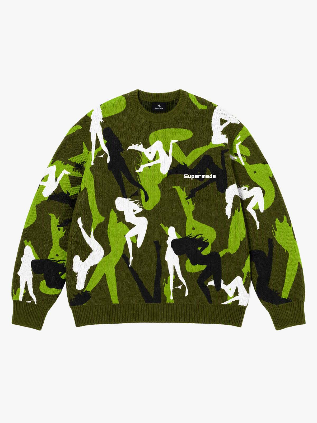 Abstract Camo Graphic Cropped Boxy Knit Sweater; Green / S, Green / M, Green / L, Green / XL, Green / 2XL