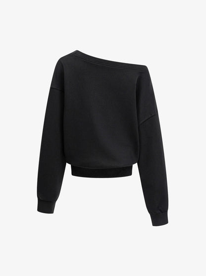 Flag Print Off-Shoulder Sweatshirt; Black / S, Black / M, Black / L
