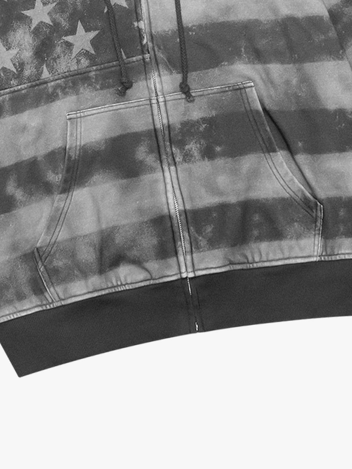 Distressed Star Stripe Graphic Zip-Up Hoodie; Gray / S, Gray / M, Gray / L, Gray / XL