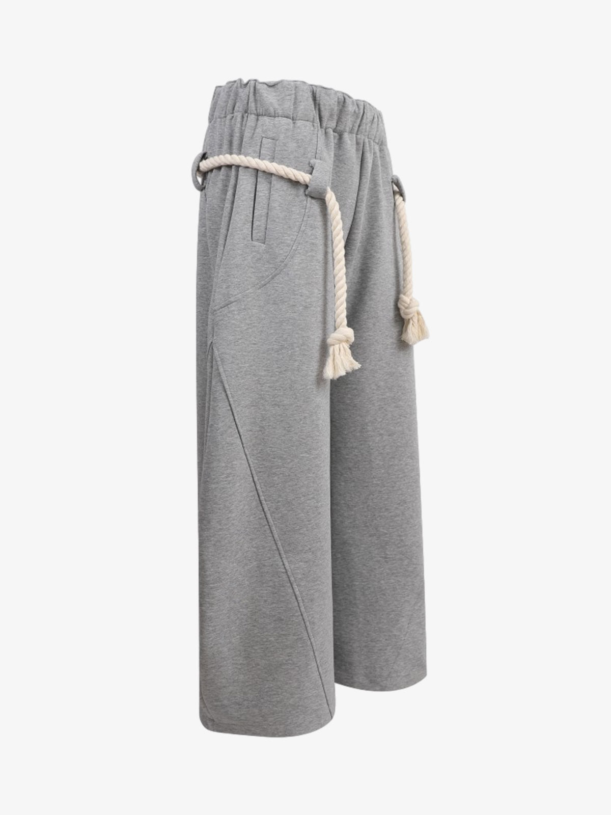 Decorative Rope Detail Wide Leg Sweatpants; Gray / S, Gray / M, Gray / L, Gray / XL