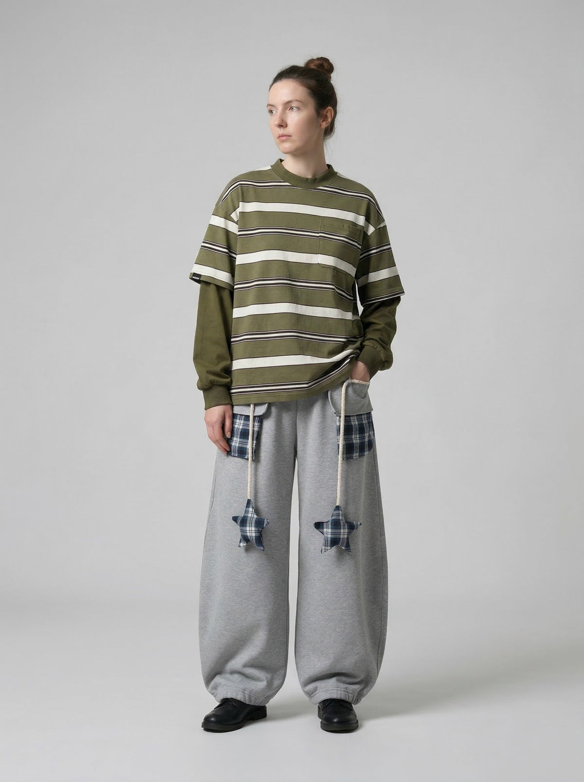 Balloon Pants with Plaid Details