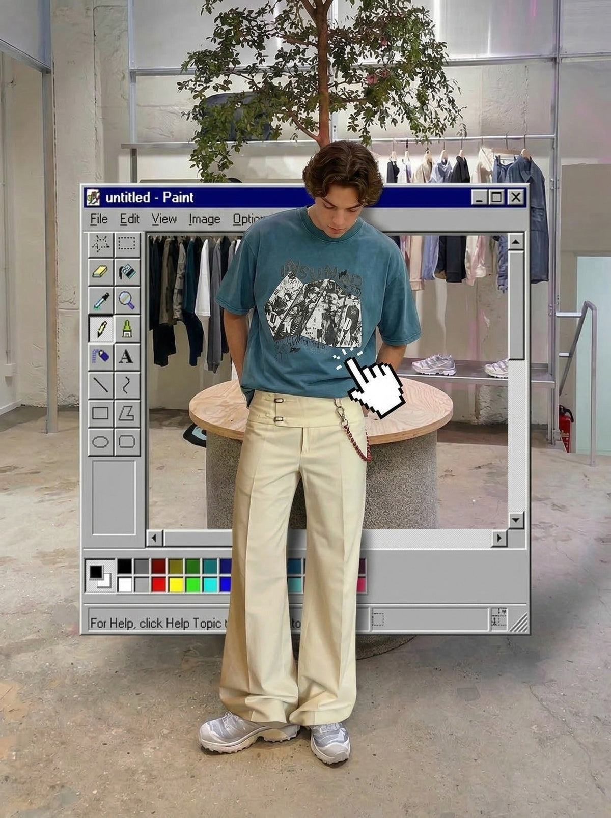 Oversized graphic T-shirt with distressed print — model photo