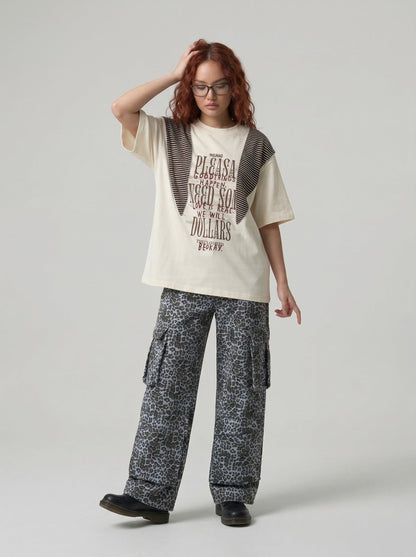 INSUNAD graphic T-shirt with faux-wrap panel — model photo