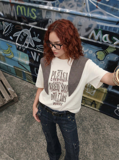 INSUNAD graphic T-shirt with faux-wrap panel — model photo