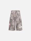 Distressed Snake Print Wide-Leg Shorts
