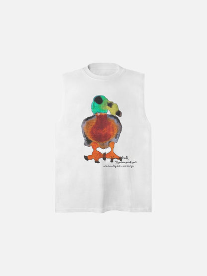 Abstract Bird Watercolor Print Sleeveless Top