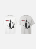 Distressed Red Text Graphic Oversized T-Shirt