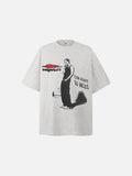 Distressed Red Text Graphic Oversized T-Shirt