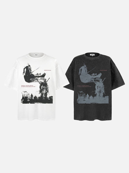 Distressed Illustrative Conflict Graphic Tee