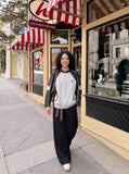 DAXUEN grey oversized contrasting knit cardigan — model photo