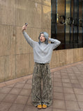 DAXUEN light grey ribbed knit mock neck cardigan — model photo