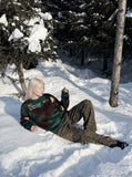 DAXUEN camouflage fuzzy knit sweater — model photo