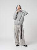 DAXUEN light grey ribbed knit mock neck cardigan — model photo