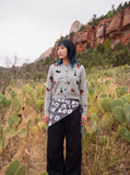 DAXUEN light grey pixelated dog graphic cardigan — model photo