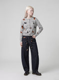 DAXUEN light grey pixelated dog graphic cardigan — model photo