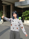 DAXUEN light grey pixelated dog graphic cardigan — model photo