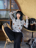 DAXUEN light grey pixelated dog graphic cardigan — model photo