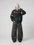 DAXUEN camouflage fuzzy knit sweater — model photo