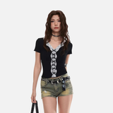 Women's slim-fit short-sleeve V-neck top