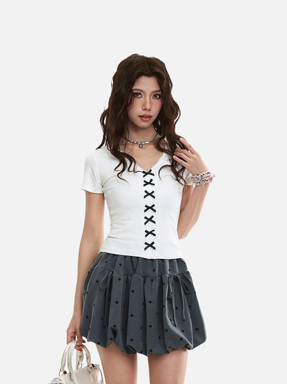 Women's slim-fit short-sleeve V-neck top