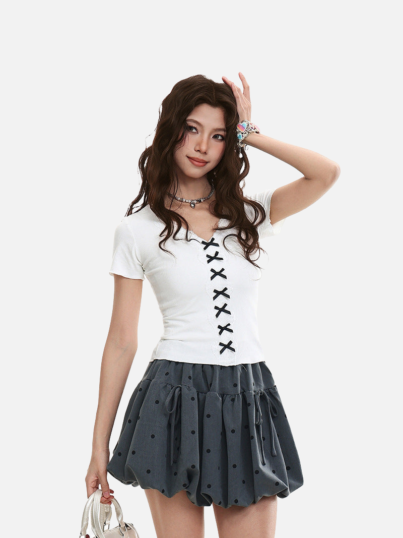 Women's slim-fit short-sleeve V-neck top