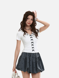 Women's slim-fit short-sleeve V-neck top