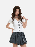 Women's slim-fit short-sleeve V-neck top