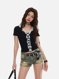 Women's slim-fit short-sleeve V-neck top