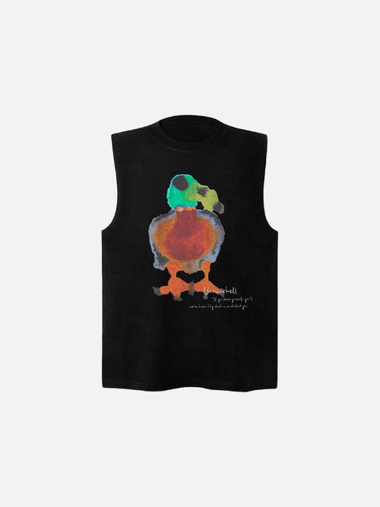 DAXUEN black oversized abstract bird watercolor print top