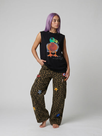 DAXUEN black oversized abstract bird watercolor print top — model photo