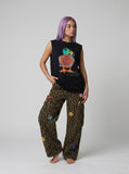 DAXUEN black oversized abstract bird watercolor print top — model photo