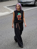 DAXUEN black oversized abstract bird watercolor print top — model photo