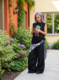 DAXUEN black oversized abstract bird watercolor print top — model photo