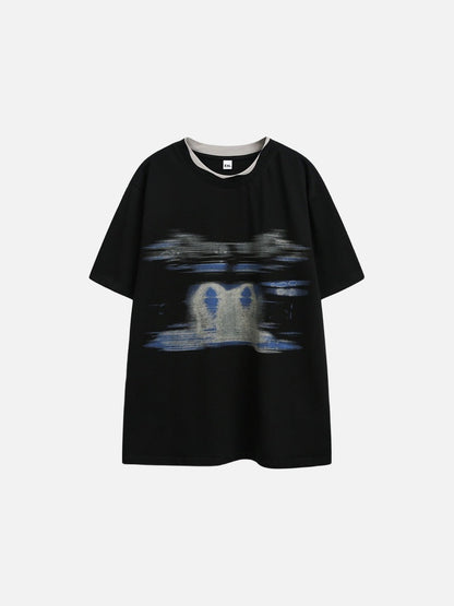 DAXUEN black oversized abstract brushstroke graphic tee