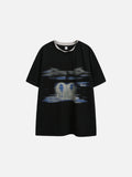 DAXUEN black oversized abstract brushstroke graphic tee