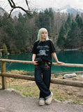 DAXUEN black abstract blurred lines graphic t-shirt — model photo