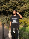 DAXUEN black abstract blurred lines graphic t-shirt — model photo